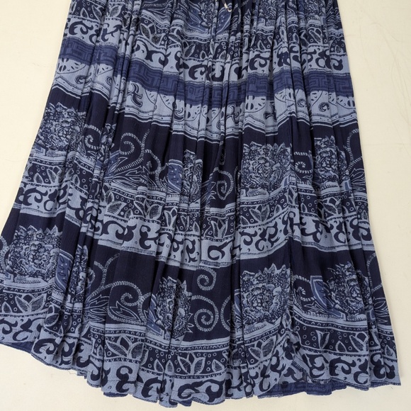Vintage Navy Tiered Skirt Indian Ethnic Pleated Midi Maxi Circle Full A-line - Picture 5 of 7